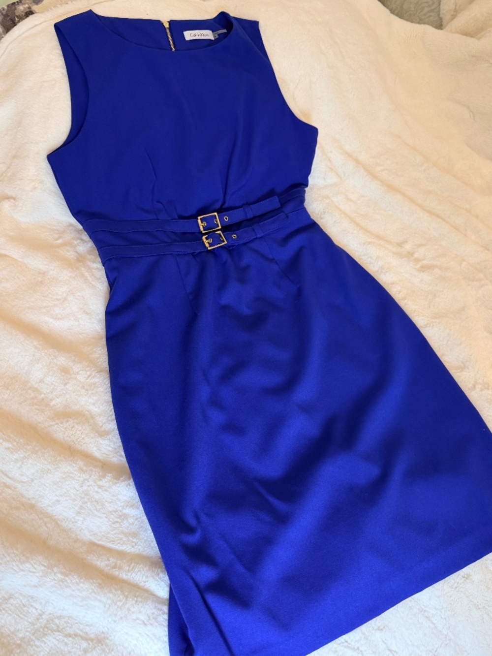Stunning & Slimming Calvin Klein Royal Blue Double-Buckle Sheath Dress Sz 8